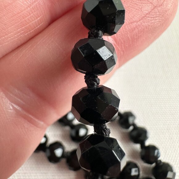 Art Deco 1920s Black Glass Bead Opera Necklace 57” - Picture 5 of 11